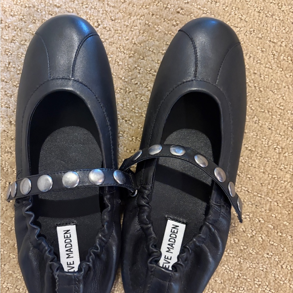 Steve Madden Black Flats with Silver Studded Strap